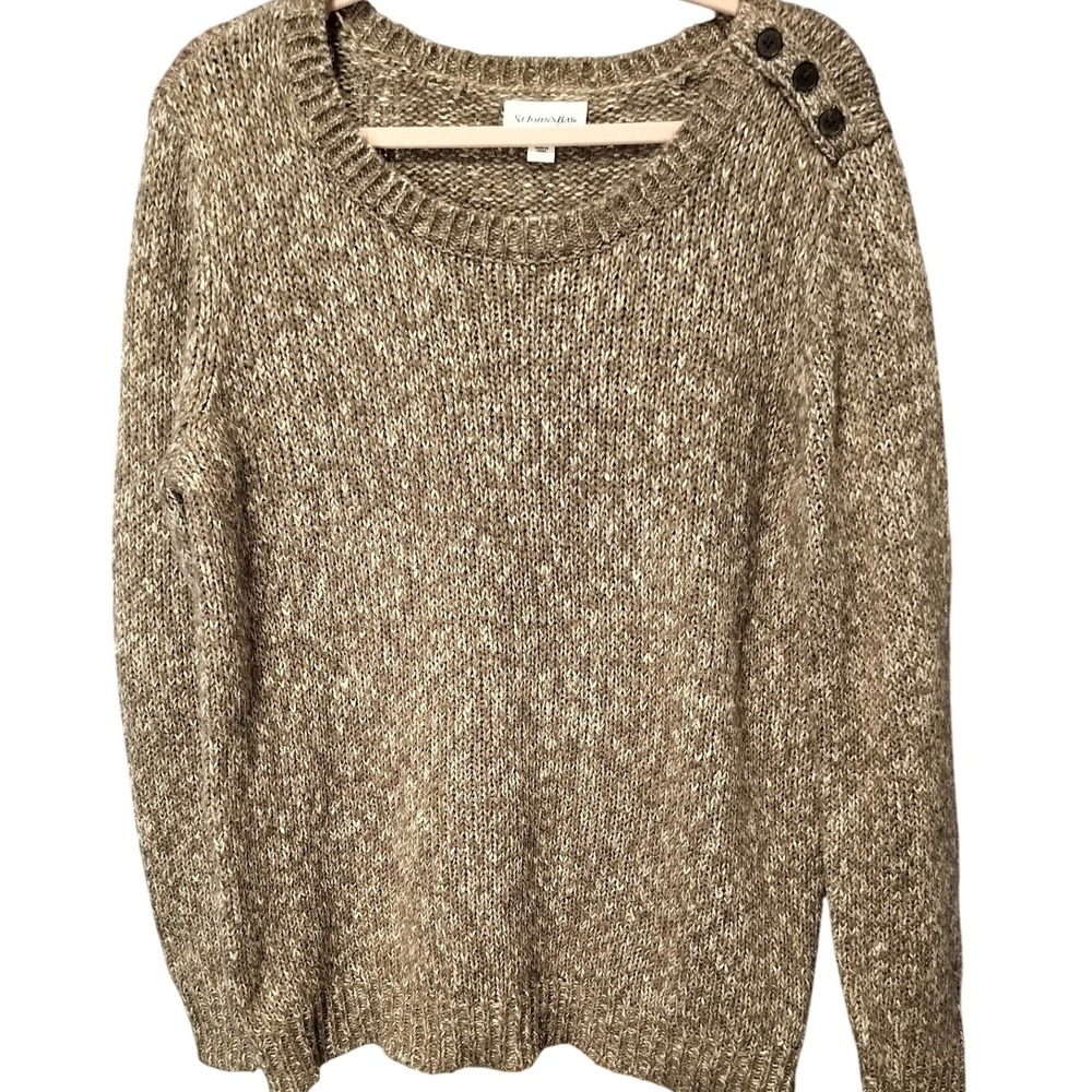 St Johns Bay Women XL Speckled Knit‎ Crew Neck Sweater Button Shoulder Accent